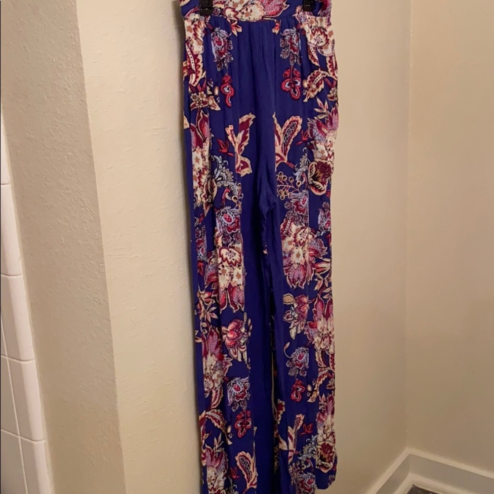 Blue Patterned Flare Pants